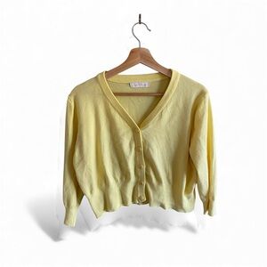 Belle Pogue Retro Cropped Cardigan Woman’s XL Yellow‎ Retro Preppy Sweater